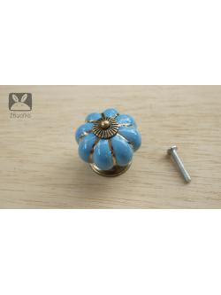 มือจับเซรามิกฟักทอง สีฟ้า 40 mm