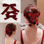 กิ๊บโบว์ผ้ากำมะหยี่ สีแดงเข้ม แดงเบอกันดี 1 เซ็ต 3 ชิ้น เครื่องประดับผมงานยกน้ำชา