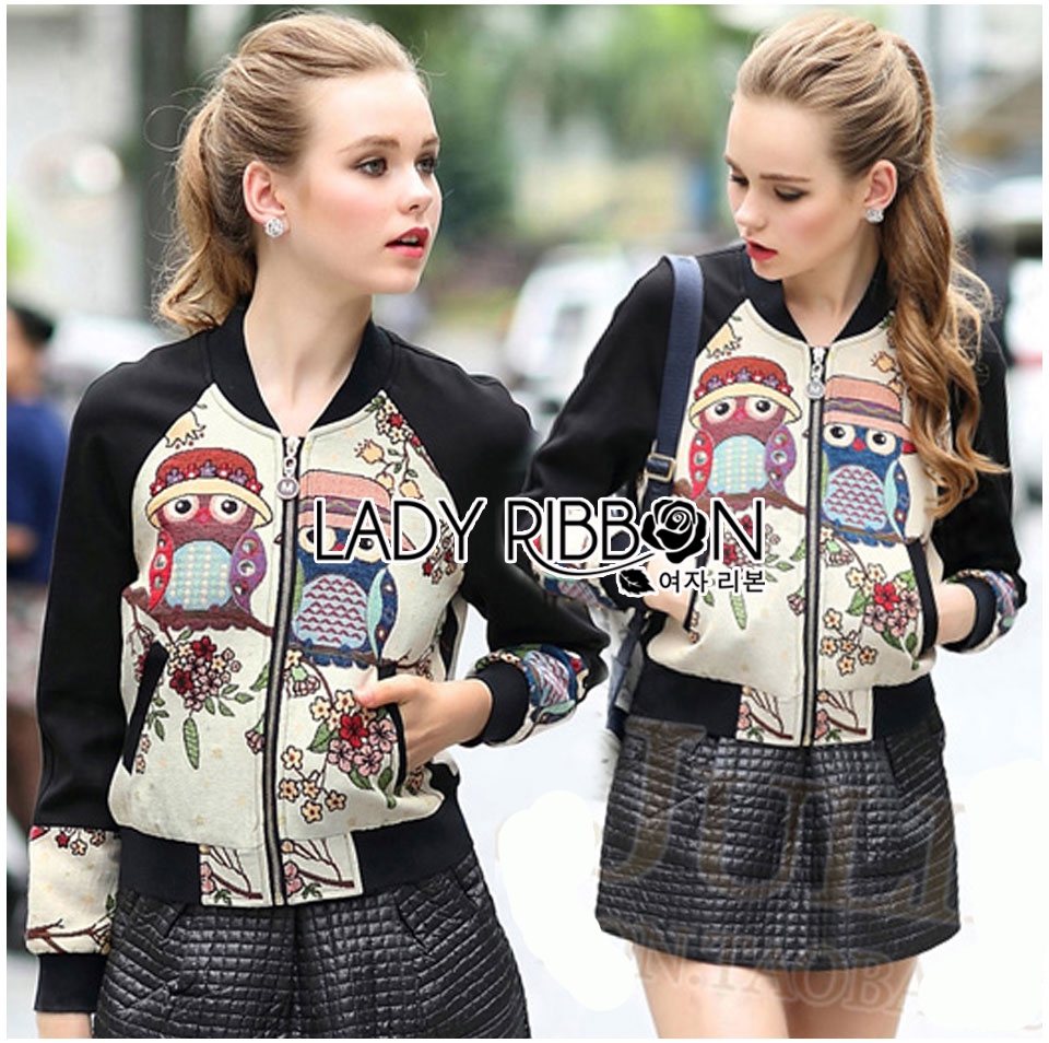 พร้อมส่ง บอมเบอร์แจ๊กเก็ตทอลายนกฮูก