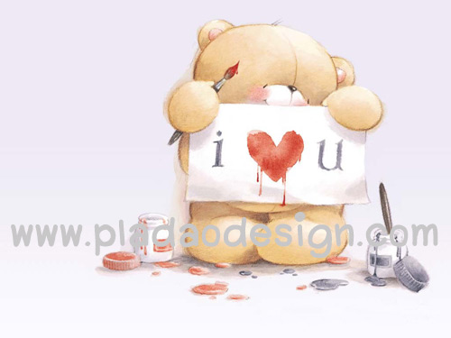 กระดาษสาพิมพ์ลาย สำหรับทำงาน เดคูพาจ Decoupage แนวภาำพ ภาพวาด ภาพแนวการ์ตูน น้องหมี ฮอลล์มาร์ค Hallmarks bear น้องหมีจิตรกรวาดหัวใจสีแดงใส่ในกระดาษ I love you (ปลาดาวดีไซน์)