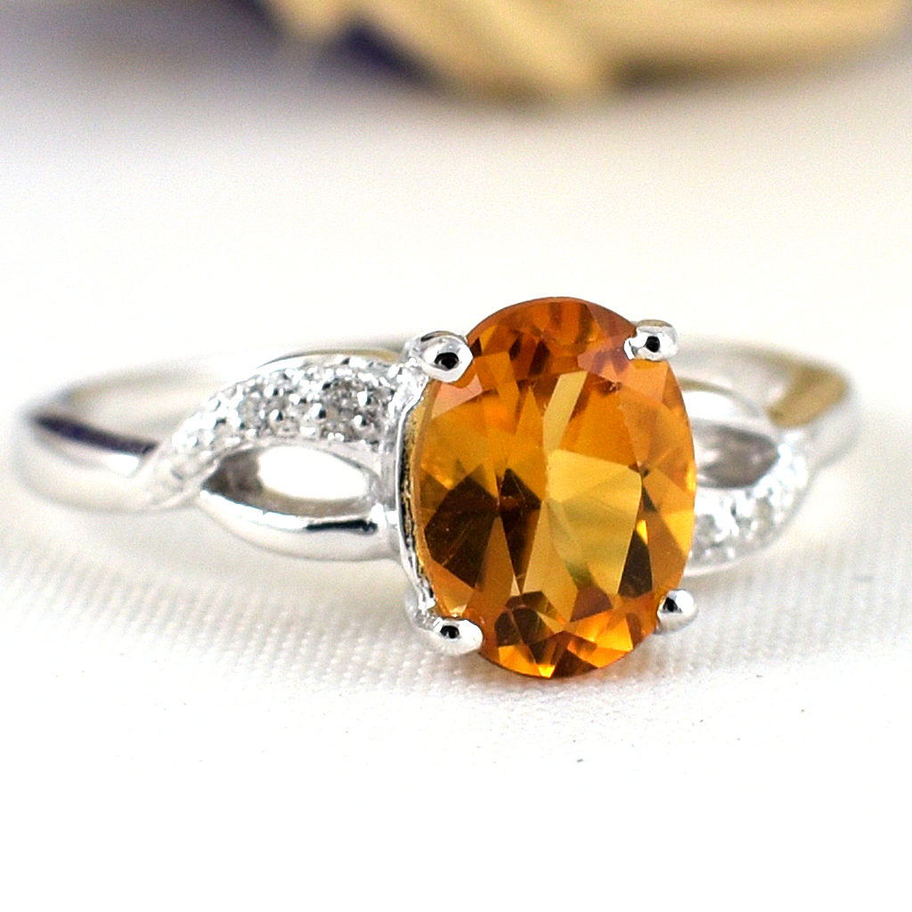SKJewelryfactory แหวนเงินแท้ 92.5% ฝังพลอยซิทรินแท้ สไตล์เรียบหรู ER02417-CIT