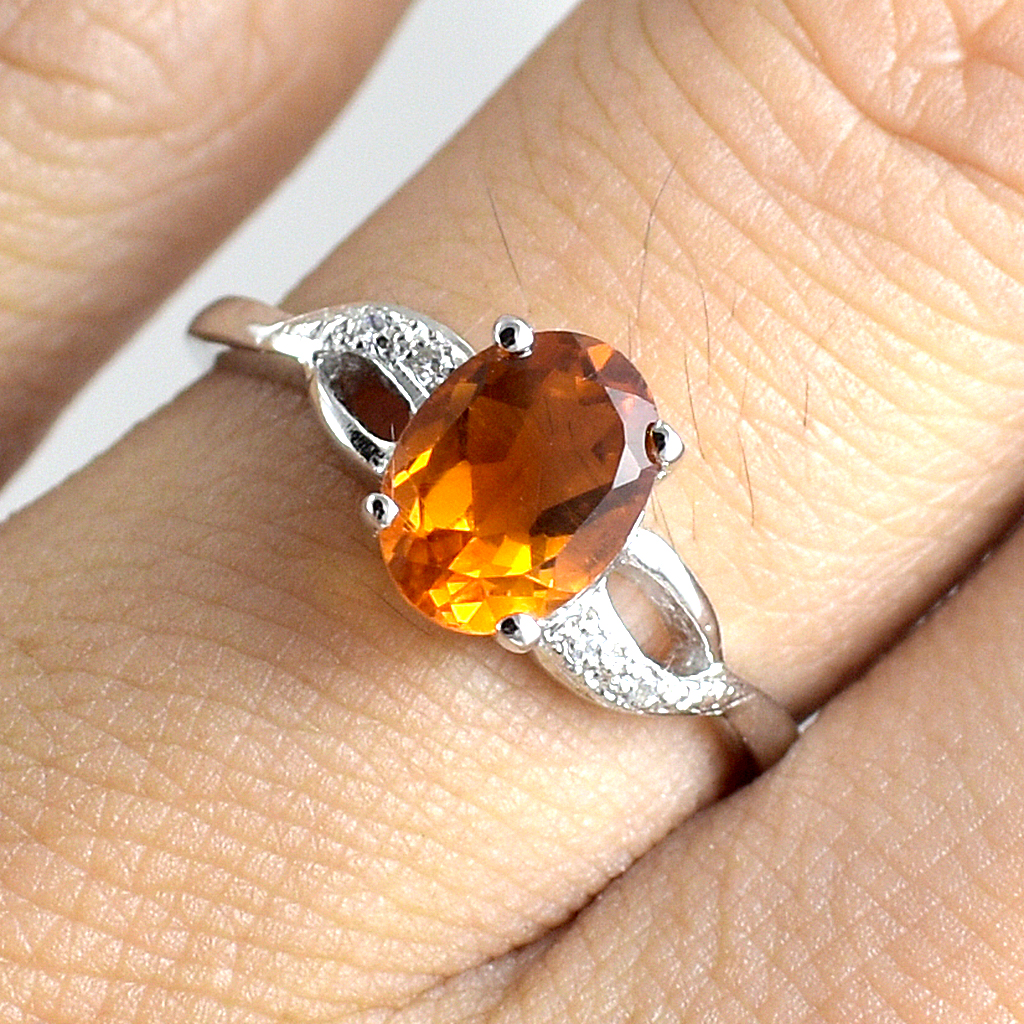 SKJewelryfactory แหวนเงินแท้ 92.5% ฝังพลอยซิทรินแท้ สไตล์เรียบหรู ER02417-CIT