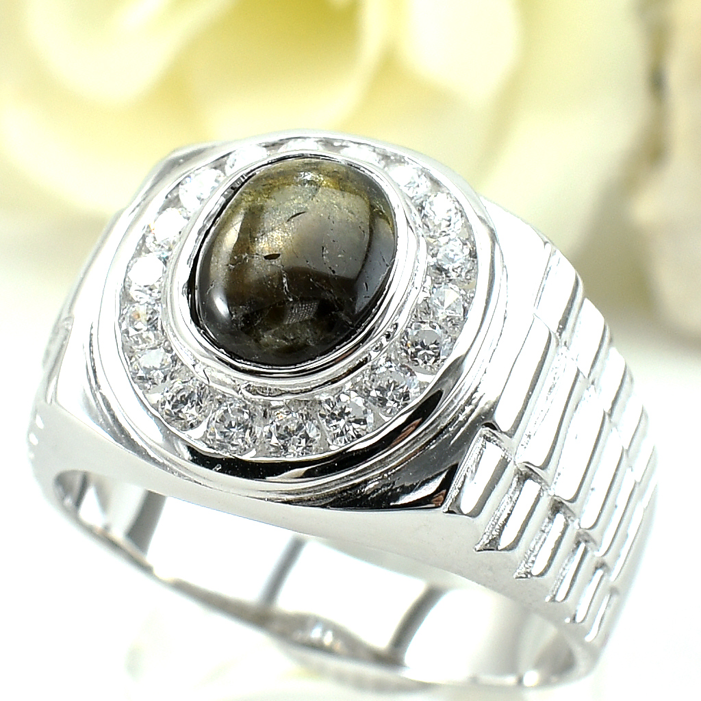 SKJewelryFactory แหวนพลอยแบล็คสตาร์แซฟไฟร์แท้ เวลาเจอแสงแดด จะเหลือบเป็นดาว Star เด่นเป็นสง่า MR00062-BST