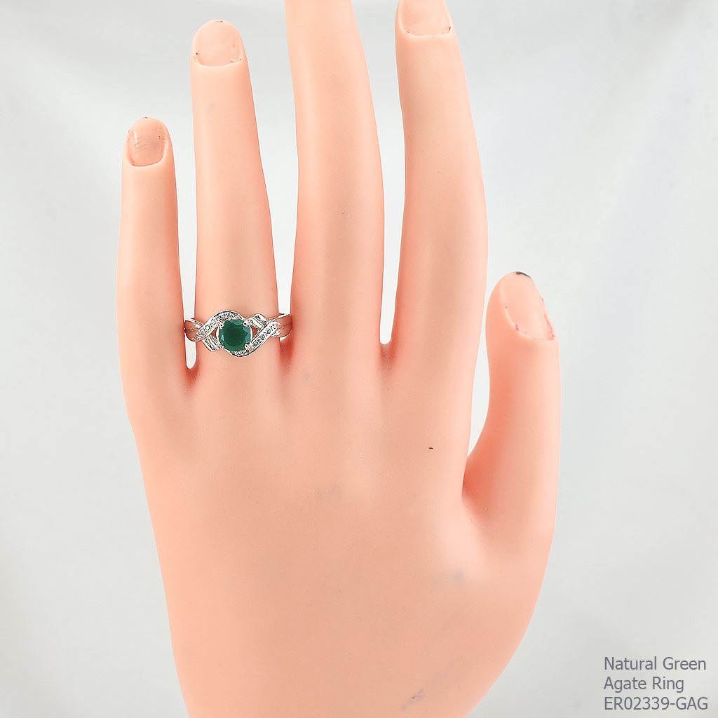 SKJewelryFactory แหวนพลอยกลม พลอยกรีนอะเกทแท้ สีเขียวดุจดั่งมรกต ER02339-GAG