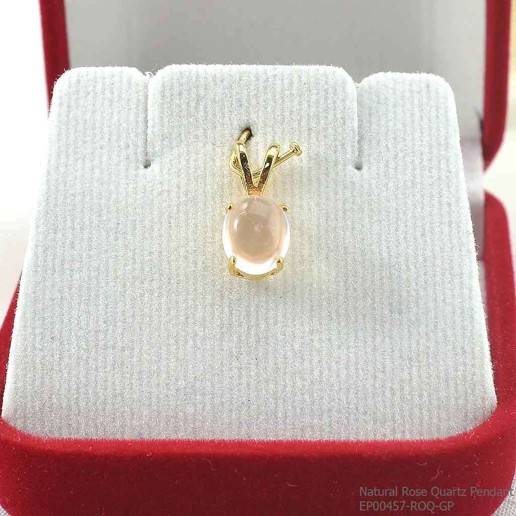 SKJewelryFactory EP00457-ROQ-GP จีพลอยโรสควอท์แท้ เจียรนัยแบบหลังเบี้ย ตัวเรือนเงินแท้ ชุบทอง จี้สวย ดูดี ดูแพง