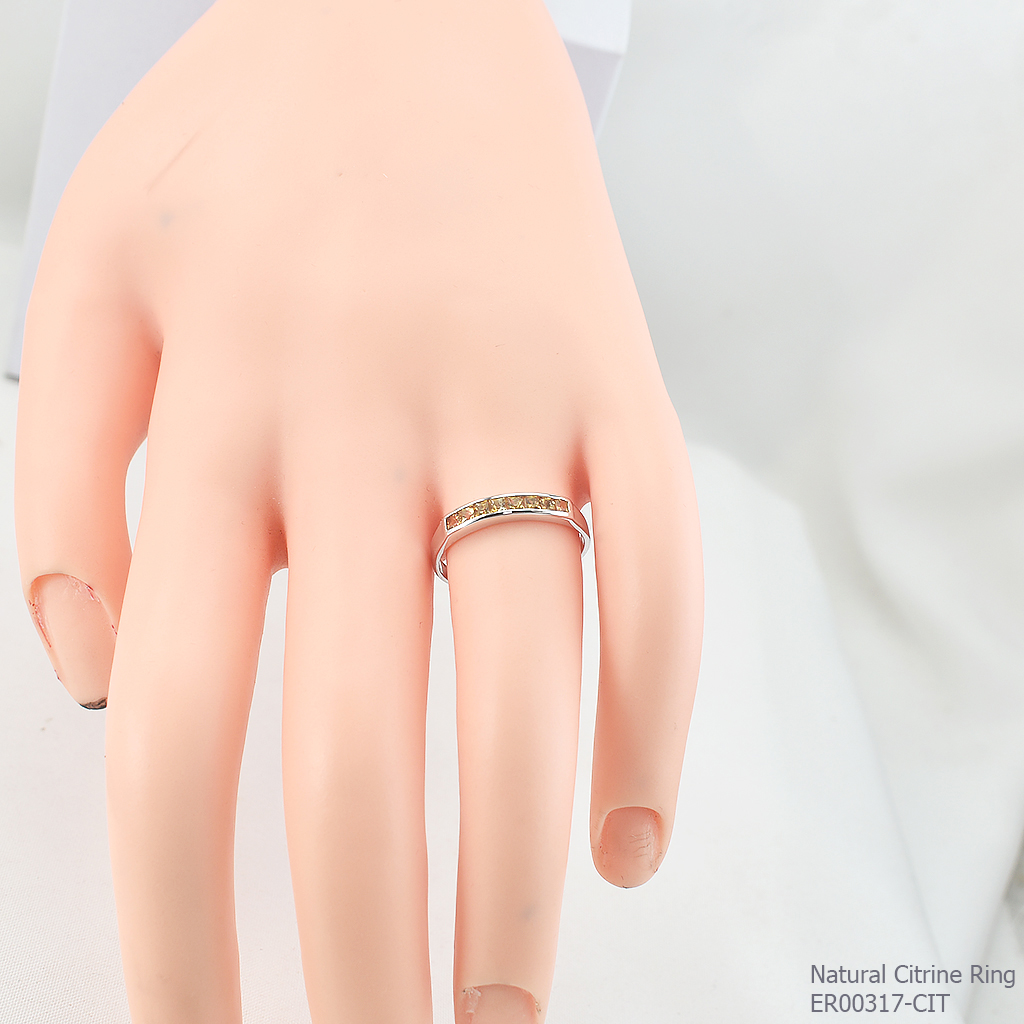 SKJewelryfactory แหวนเงินแท้ 92.5% ฝังพลอยซิทรินแท้ สไตล์แหวนแถว ER00317-CIT