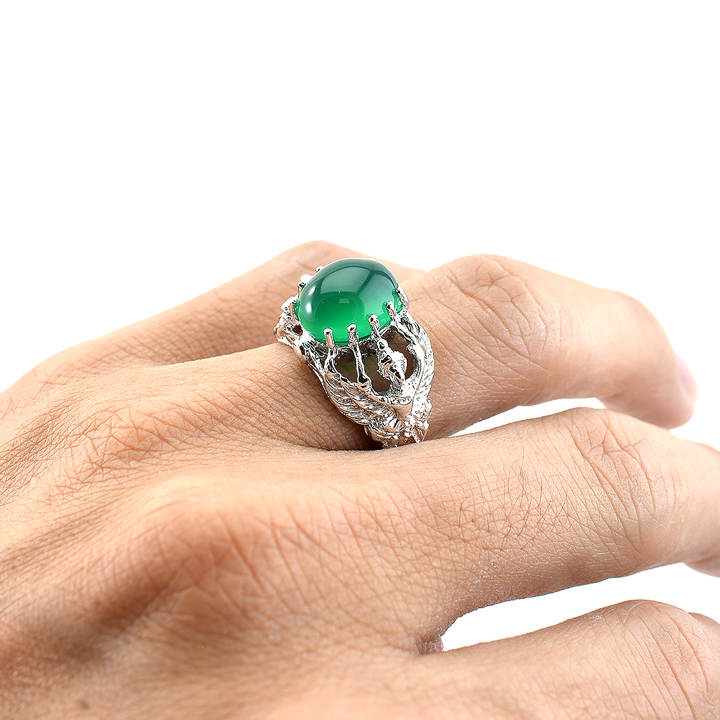 SKJewelryFactory แหวนครุฑ แหวนพลอยกรีนอะเกทแท้ ER02405-GAC