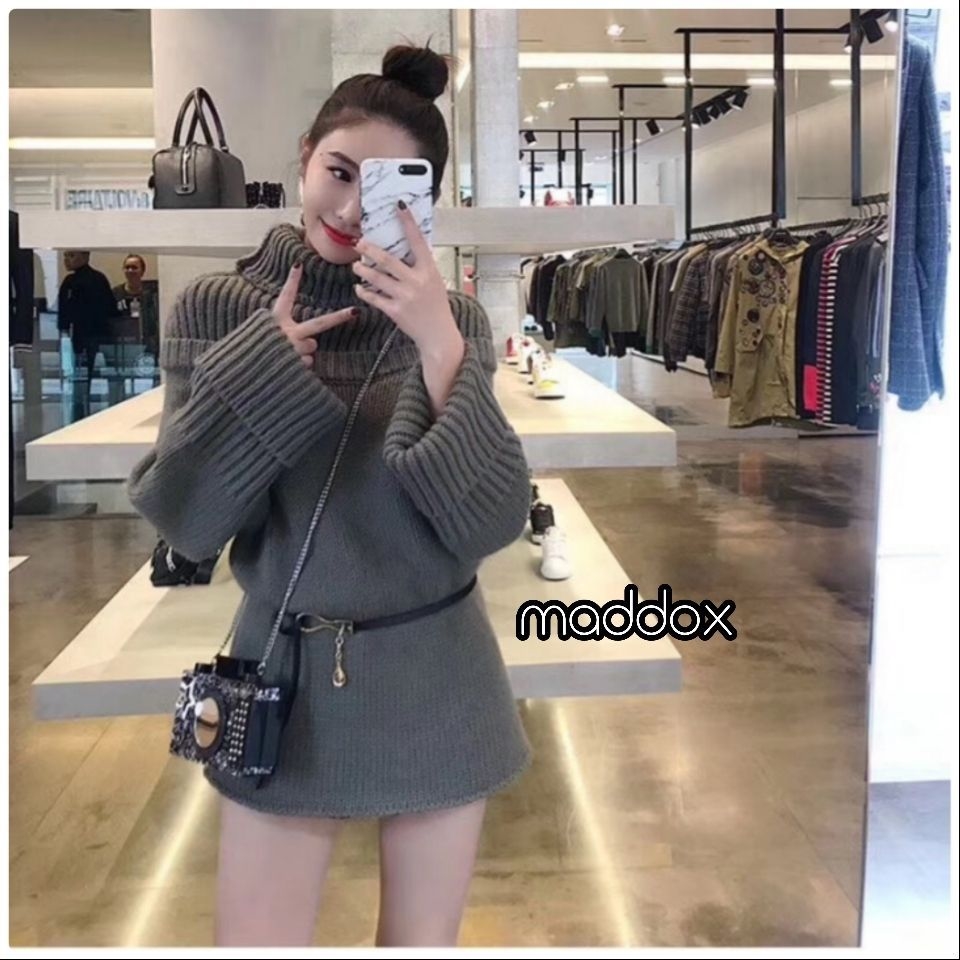เสื้อเกาหลี พร้อมส่ง เสื้อไหมพรม สองชั้น คอเต่าปีนสูง