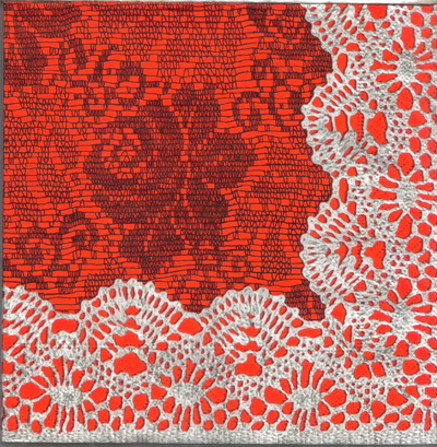 แนวภาพลายแต่ง ผ้าลายกุหลาบ ขอบลูกไม้ Lace เป็นภาพเต็มแผ่น กระดาษแนพกิ้นสำหรับทำงาน เดคูพาจ Decoupage Paper Napkins ขนาด 33X33cm