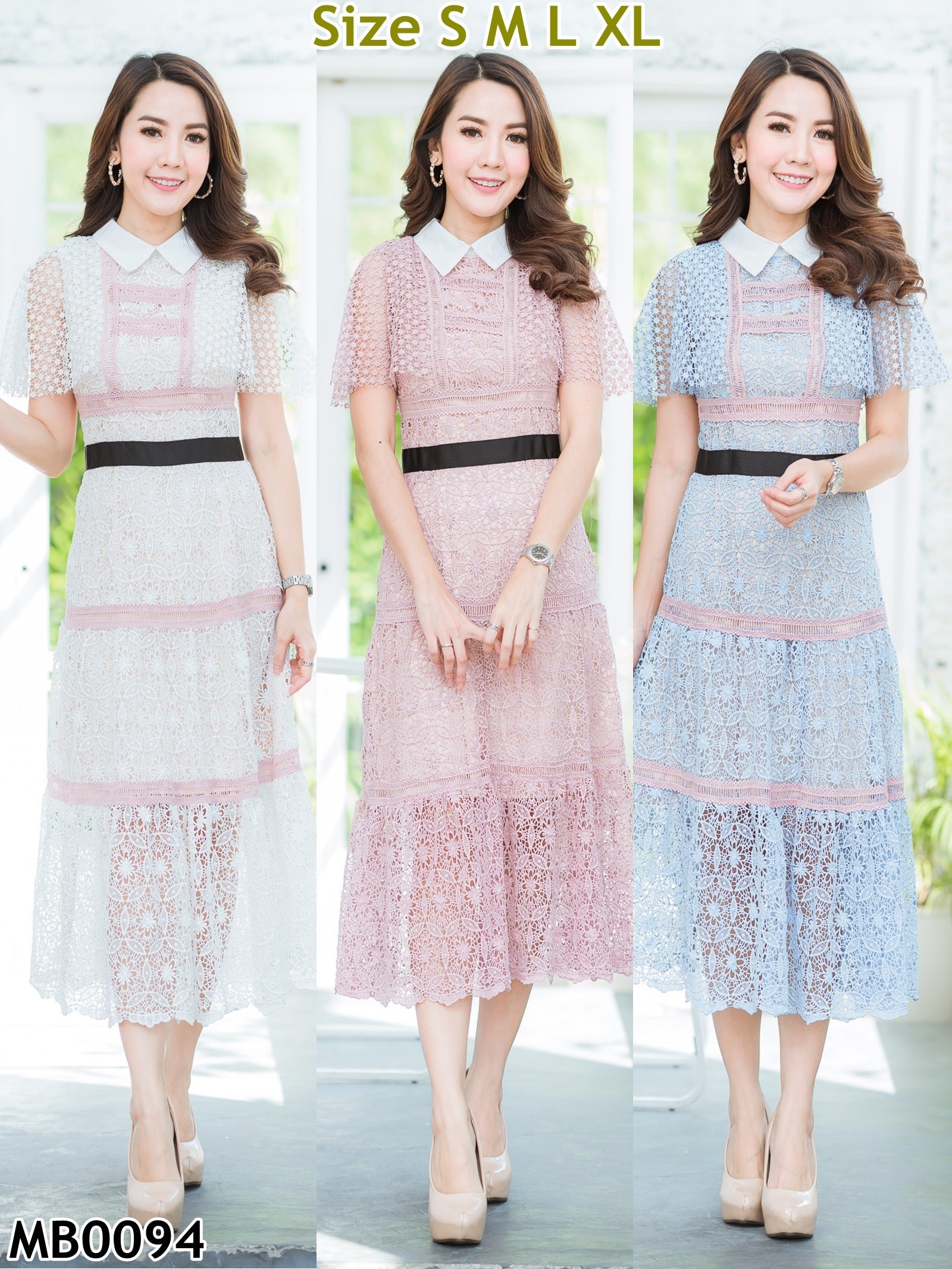 เดรสเกาหลี พร้อมส่ง เดรสลูกไม้ มีสามสี
