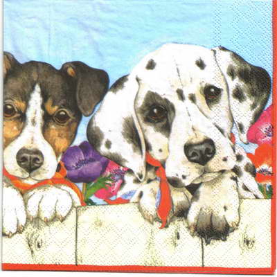 แนวภาพสัตว์ หมาดัลเมเชี่ยน เกาะรั้ว Dalmatian เป็นภาพแนวยาว กระดาษแนพกิ้นสำหรับทำงาน เดคูพาจ Decoupage Paper Napkins ขนาด 33X33cm
