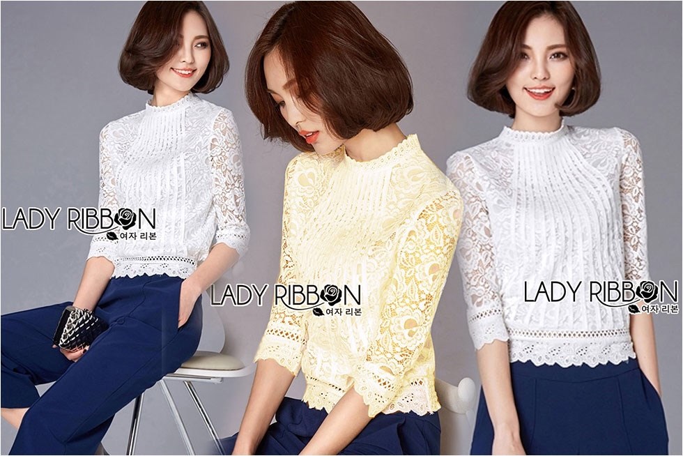 เสื้อเกาหลี พร้อมส่ง เสื้อลูกไม้ สีขาวผ้านิ่ม