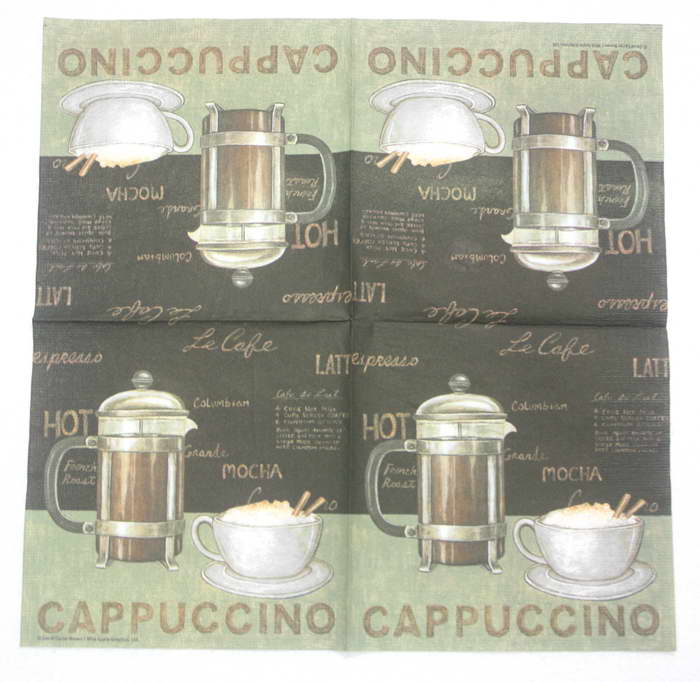 แนวภาพกาแฟ Cafe Cappuccino ร้อน เป็นภาพบล็อค 4 กระดาษแนพกิ้นสำหรับทำงาน เดคูพาจ Decoupage Paper Napkins ขนาด 33X33cm