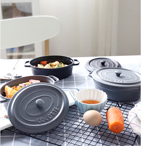 Pre-Order ชามเซรามิค มีฝาปิด ใส่ซุป สลัด ใช้กับไมโครเวฟ และเตาอบได้ มีสีเทา กับดำ Zakka