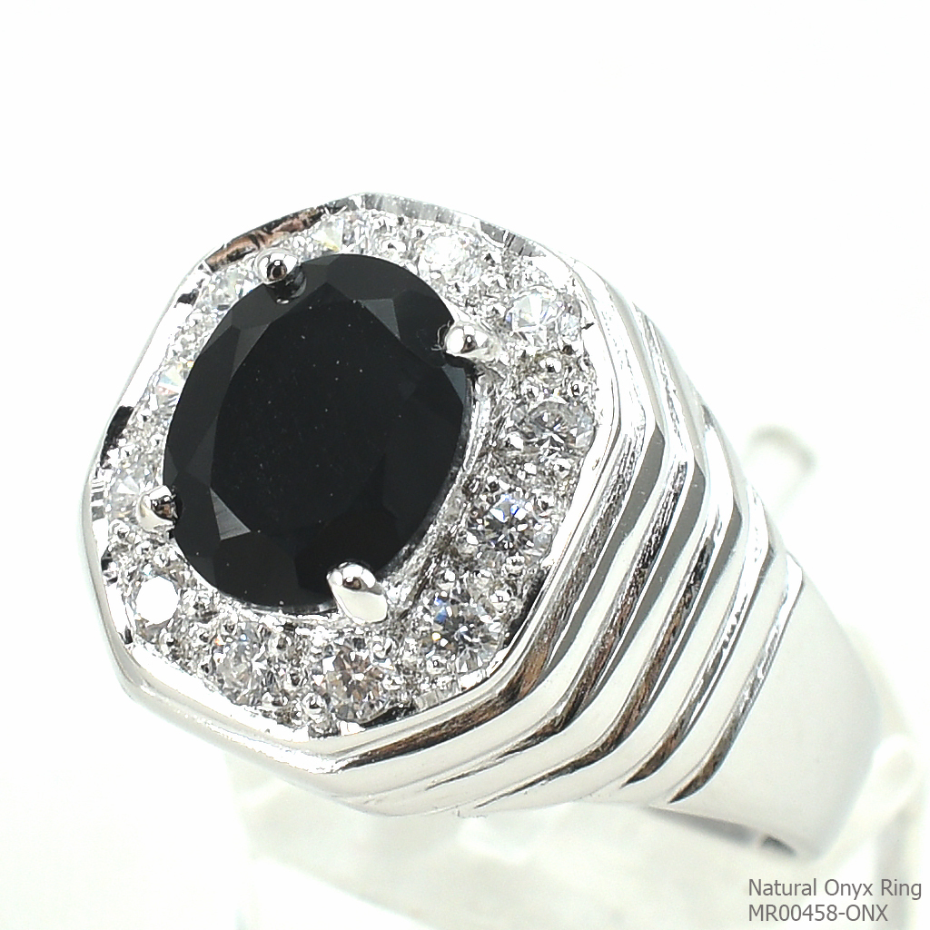SKJewelryFactory แหวนนิลแท้ แหวนชายนิลแท้ล้อมเพชร MR00458-ONX
