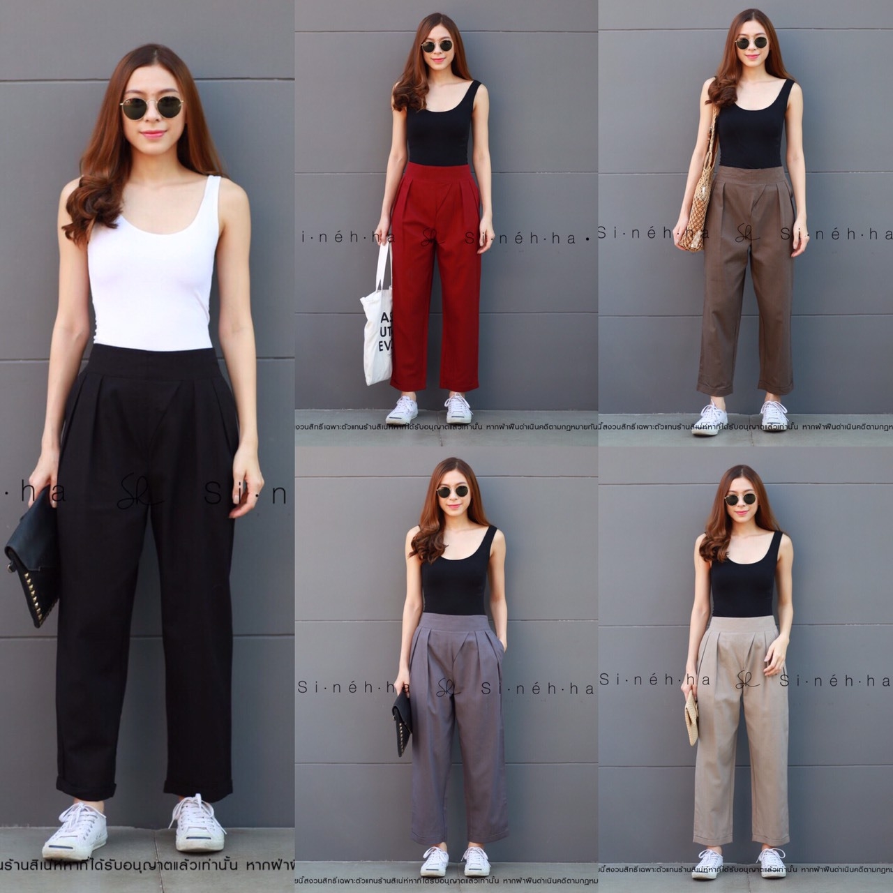 พร้อมส่ง กางเกงผ้าลินิน ขากระบอกเล็ก