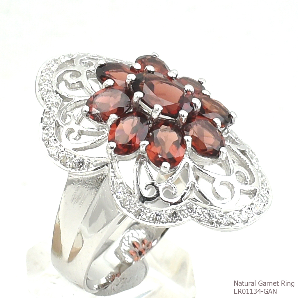 SKJewelryFactory แหวนเงินแท้ 92.5% ฝังพลอยโกเมนแท้ ER01134-GAN