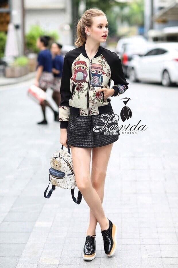 พร้อมส่ง แจ๊กเก๊ตสุดฮิปพิมพ์ลายนกฮูก