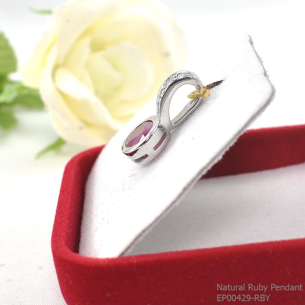 SKJewelryFactory EP00429-RBY จี้พลอยทับทิมแท้และเพชร จี้เงินแท้ พลอยทับทิมแท้