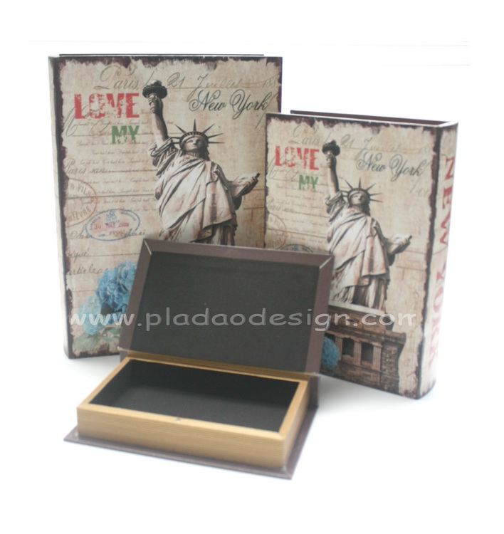 กล่องเก็บของทรงหนังสือแนววินเทจ 3 ใบชุด ลาย Love My New York เทพีเสรีภาพ