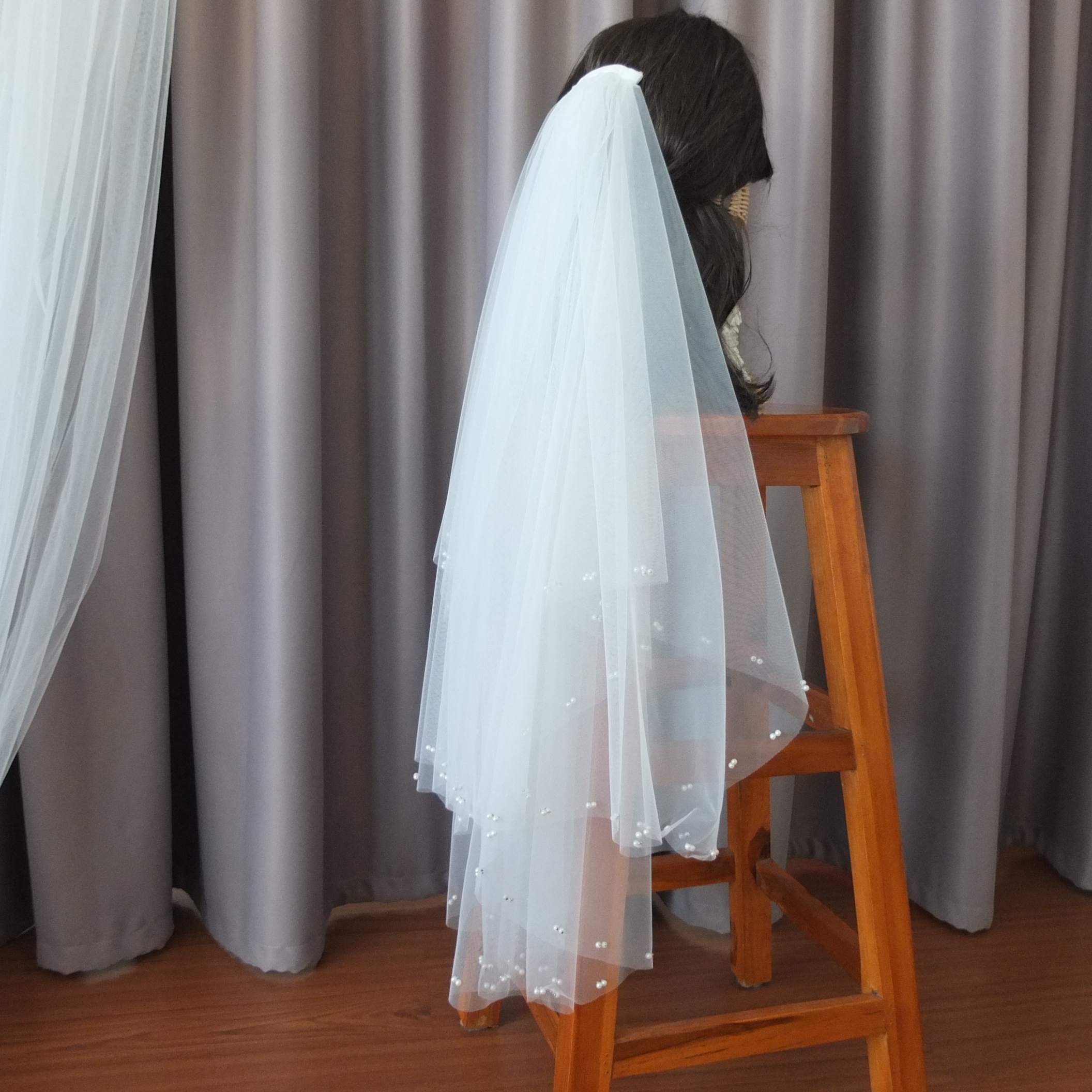 Veil เวลปลายมุก ยาว 80 cm. มีหวีสับในตัว (คลุมหน้าได้)