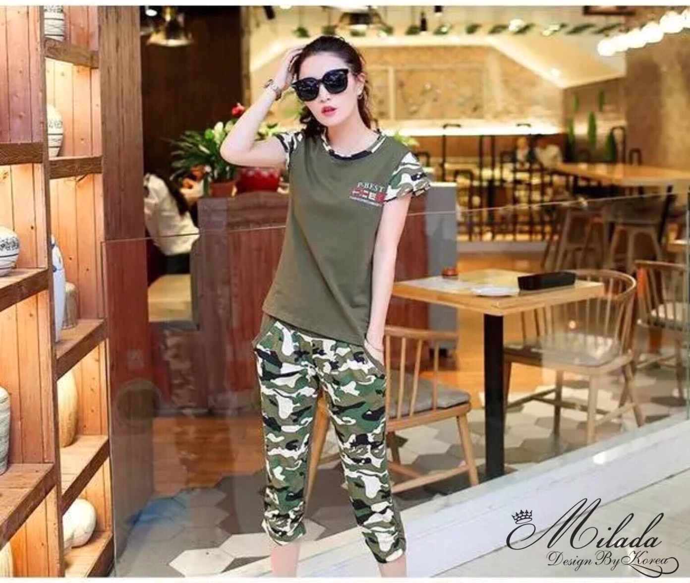 เสื้อผ้าเกาหลี พร้อมส่ง ชุด Set เสื้อคอกลม