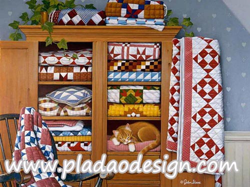 กระดาษสาพิมพ์ลาย สำหรับทำงาน เดคูพาจ Decoupage แนวภาำพ แมวขนทอง แอบมางีบในตู้สำหรับเก็บผ้านวมแบบแฮนด์เมด