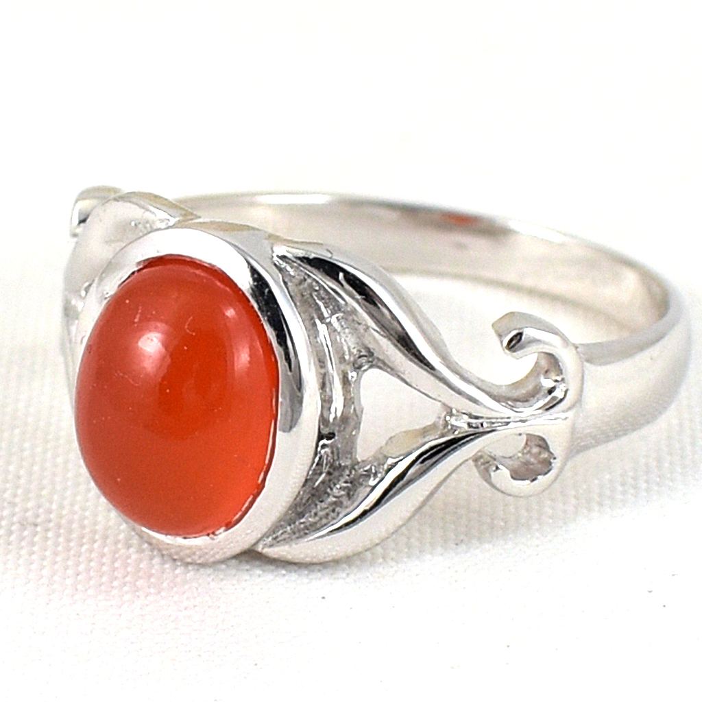 SKJewelryfactory แหวนเงินแท้ 92.5% ฝังพลอยคาร์เนเลี่ยนแท้ สีส้มสดใส ER02414-CNL