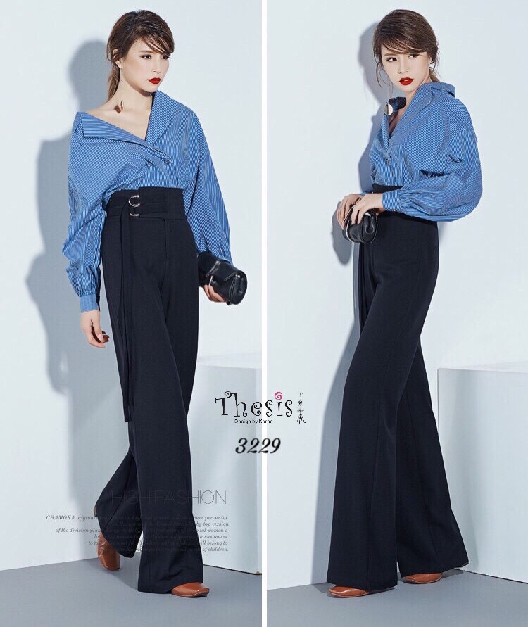 พร้อมส่ง กางเกงเอวสูง ทรงขาตรง