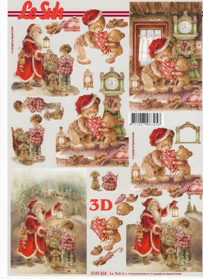 กระดาษ 3D สร้างลายนูน หมีน้อยมอบของขวํญ กับ แซนต้าแจกของขวัญเด็กน้อย มี 2 ภาพ ขนาด A4