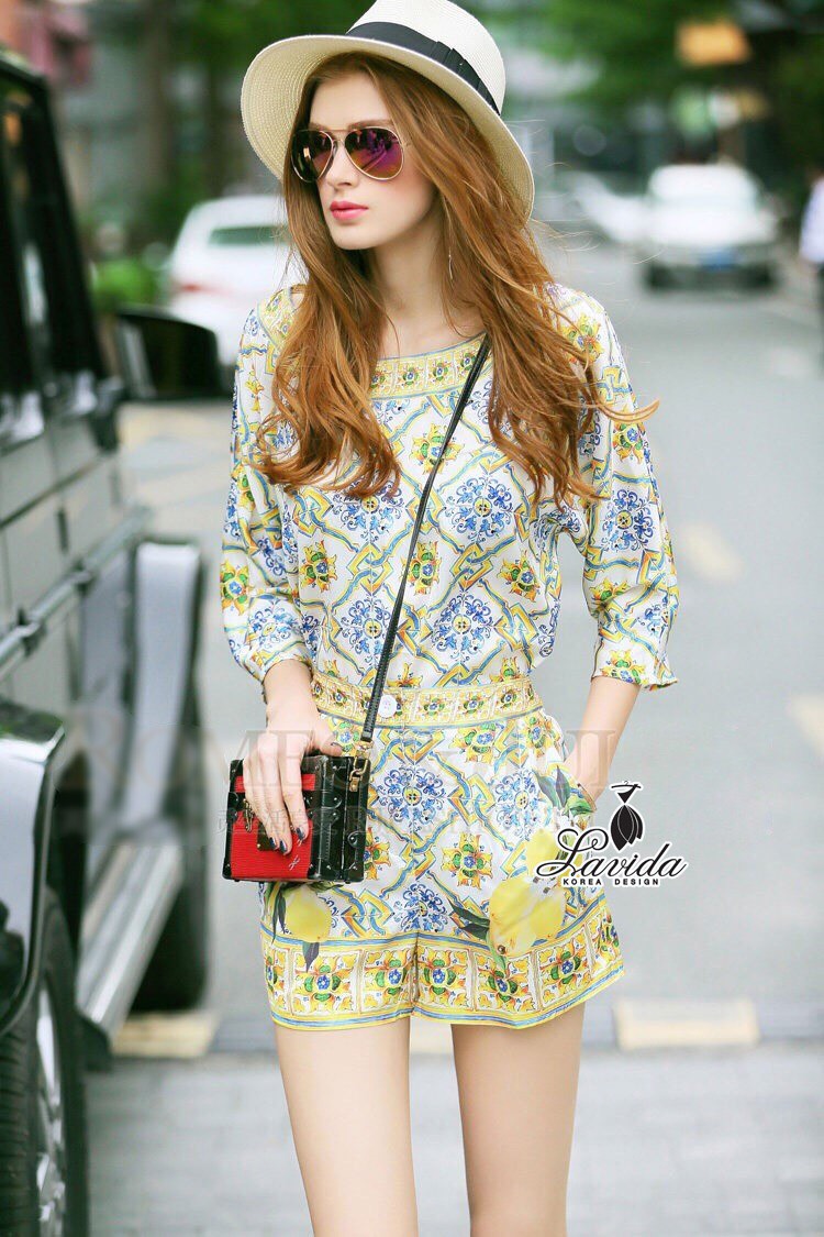 พร้อมส่ง เสื้อทรงปล่อย พิมพ์ลายเลม่อนสีเหลือง
