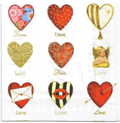 แนวภาพ Valentine หัวใจ Love Love เป็นภาพแนวยาว กระดาษแนพกิ้นสำหรับทำงาน เดคูพาจ Decoupage Paper Napkins ขนาด 33X33cm