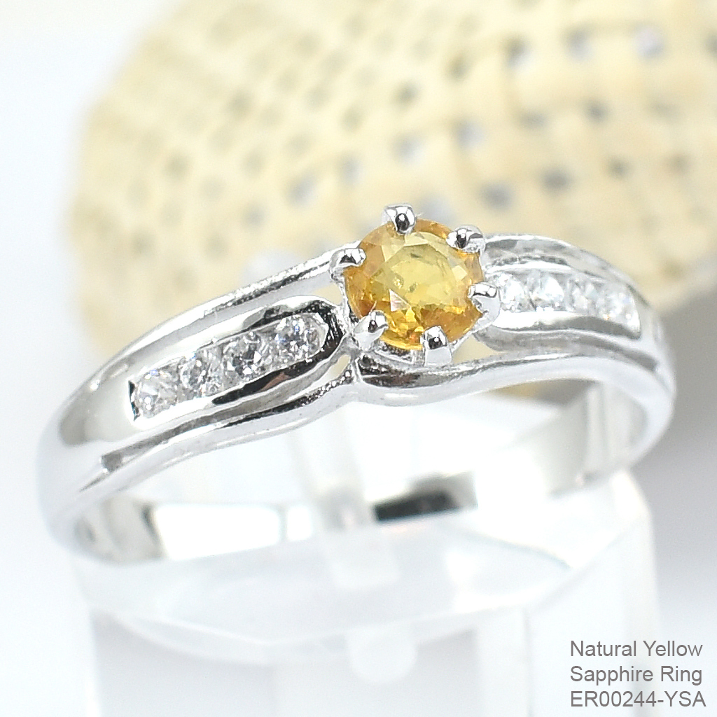 SKJewelryfactory แหวนเงินแท้ ฝังพลอยบุษราคัมแท้ สไตล์น่ารัก สวยหรูดูแพง ER00244-YSA