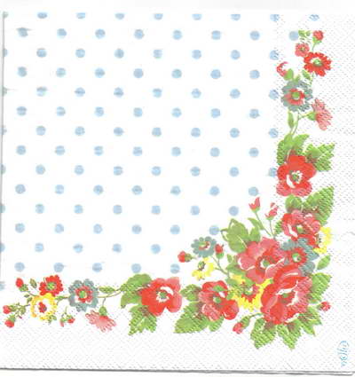 แนวภาพ Cath Kidston ดอกไม้ กุหลาบเข้ามุม ลายจุด พื้นขาว เป็นภาพเต็มแผ่น กระดาษแนพกิ้นสำหรับทำงาน เดคูพาจ Decoupage Paper Napkins ขนาด 33X33cm