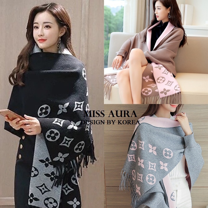 เสื้อเกาหลี พร้อมส่ง เสื้อคลุม ไหมพรมทอลาย LV
