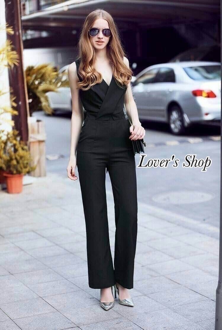 เสื้อผ้าเกาหลี พร้อมส่ง จั๊มสูท ป้ายช่วงอก