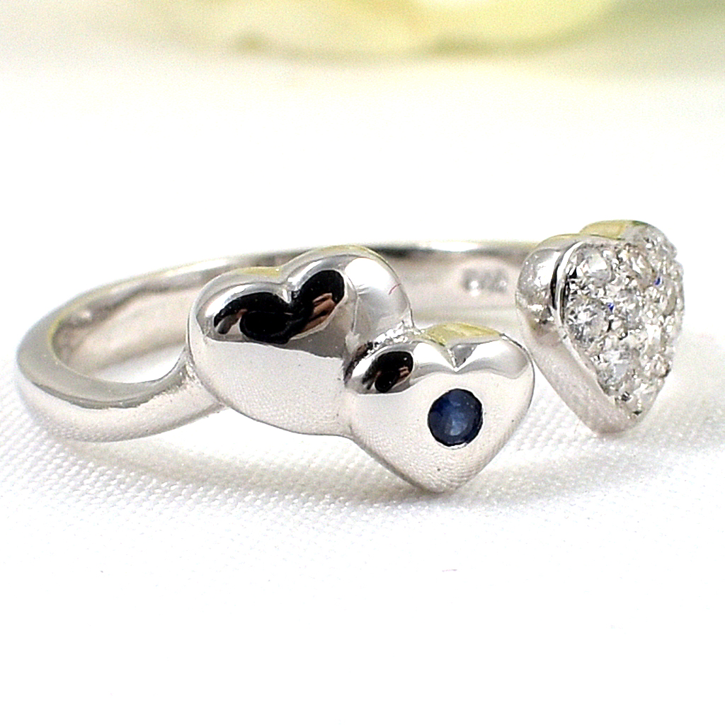 SKJewelryfactory แหวนเงินแท้ ฝังพลอยไพลินแท้ ดีไซด์รูปหัวใจ น่ารักๆ ER00965-BSA