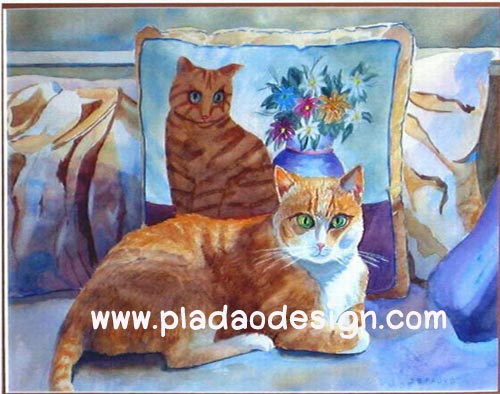 กระดาษสาพิมพ์ลาย สำหรับทำงาน เดคูพาจ Decoupage แนวภาพ น้องแมวขนทอง ต้นแบบภาพวาดหมอนอิงบนเก้าอี้
