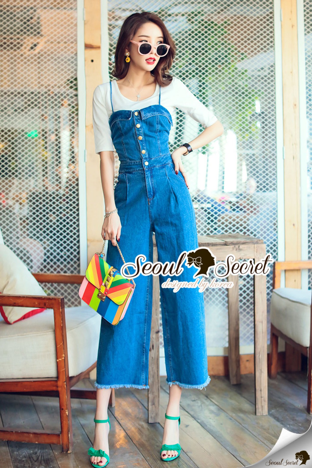 พร้อมส่ง จั้มสูทกางเกงขาห้าส่วนเก๋ๆ ด้วยทรงคูลอต์