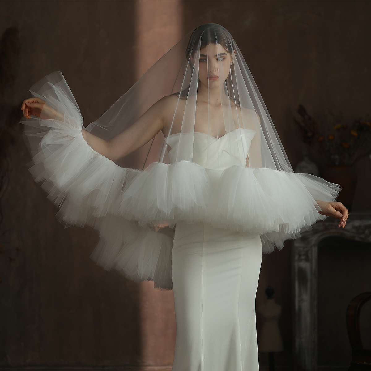 เวลเจ้าสาว ชายผ้าฟูฟ่องอลังการ ผ้าคลุมเจ้าสาวถ่ายพรีเว็ดดิ้ง veil