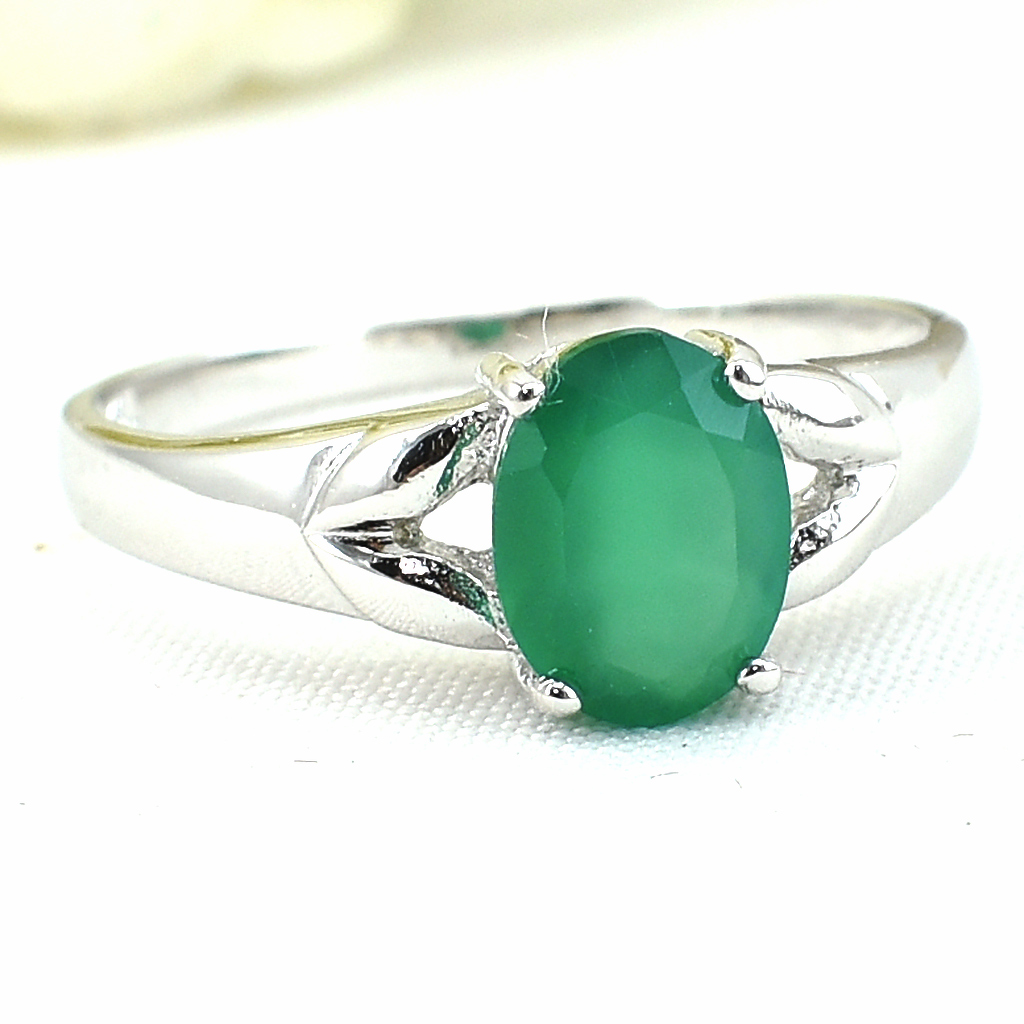 SKJewelryFactory แหวนพลอยเม็ดเดี่ยว แหวนชูยอด แหวนเงินแท้ แหวนพลอยกรีนอะเกทแท้ ER01096-GAG