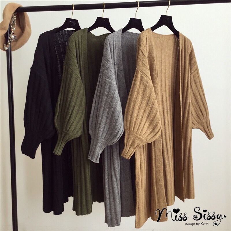 เสื้อเกาหลี พร้อมส่ง เสื้อคลุมไหมพรม แขนพอง