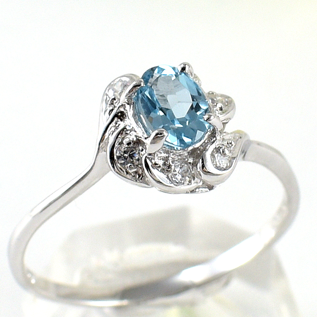 SKJewelryfactory แหวนเงินแท้ 92.5% ฝังพลอยสวิสบลูโทปาซแท้ ประดับเพชร ER01112-SBT