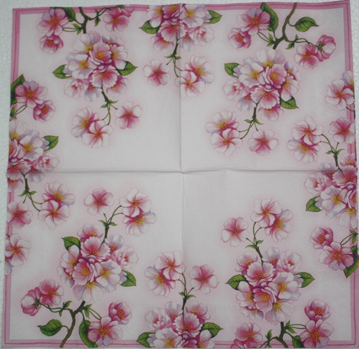 แนวภาพดอกไม้ ช่อดอกซากุระ Cherry Blossom ภาพสีน้ำ เป็นภาพเต็มแผ่น กระดาษแนพกิ้นสำหรับทำงาน เดคูพาจ Decoupage Paper Napkins ขนาด 33X33cm
