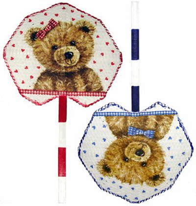 พัดตำลึงมือถือ สีขาวลายน้องหมี Teddy Bear ชาย/ หญิง