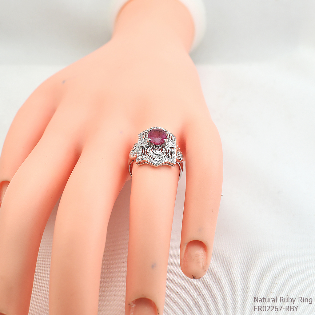 SKJewelryfactory แหวนเงินแท้ 92.5% ฝังพลอยทับทิมแท้ ดีไซด์สุดหรูอลังการณ์ ER02267-RBY