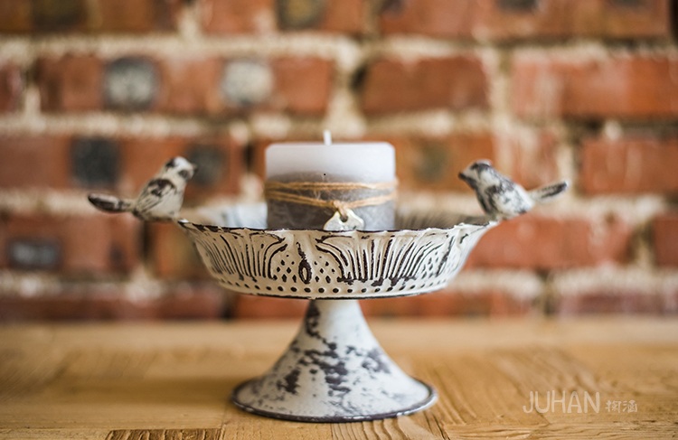 Pre-Order เชิงเทียน ถาดเหล็ก งานปั้มโลหะ ลายบ่อน้ำพุ ทำสีเก่า Zakka