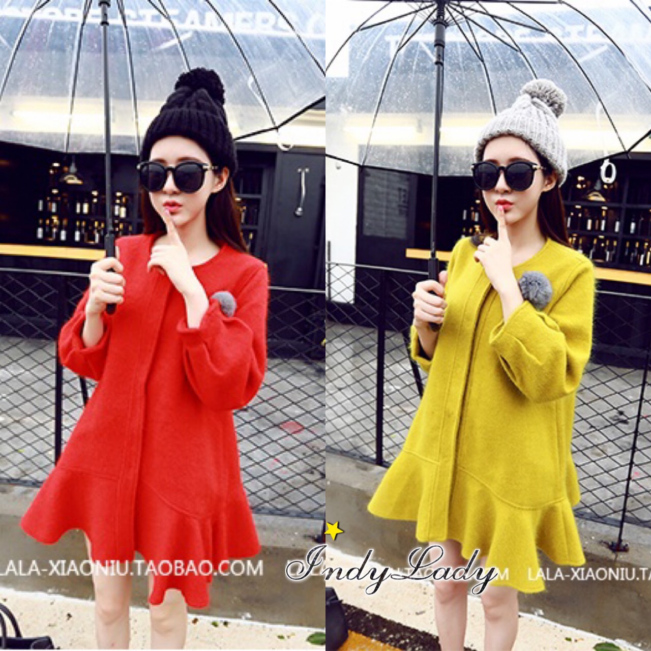 พร้อมส่ง เดรสสั้นแขนยาว มีเข็มกลัดขนปุย