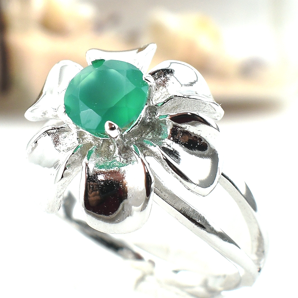 SKJewelryFactory แหวนดอกไม้ พลอยกรีนอะเกทแท้ ตัวเรือนเงินแท้ ER02394-GAG