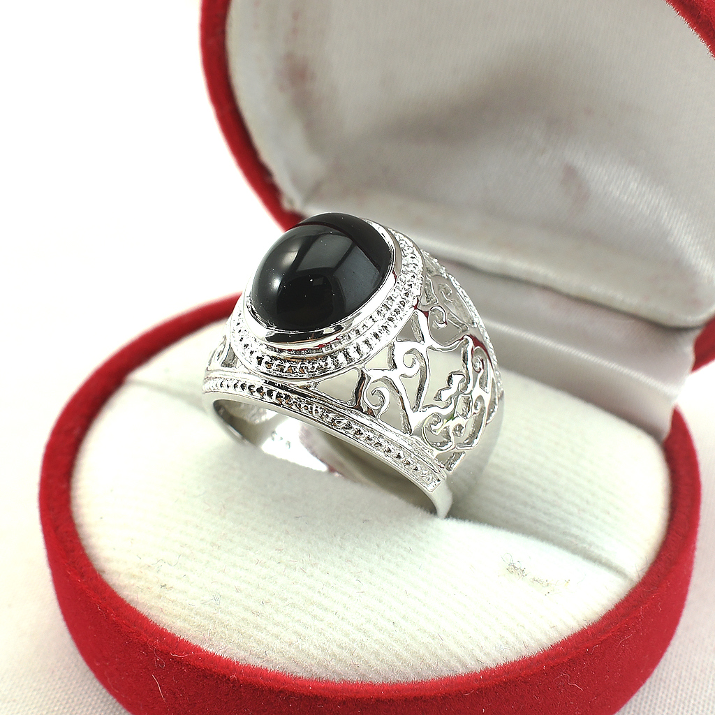 SKJewelryFactory แหวนชาย นิลแท้ ด้านข้างฉลุลาย ใส่สบาย ไม่อับนิ้ว MR00494-ONC